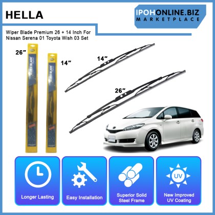 Hella Wiper Blade Premium 26 + 14 Inch For Nissan Serena 01 Toyota Wish 03 Set Hella Wiper Blade Premium 26 + 14 Inch For Nissan Serena 01 Toyota Wish 03 Set